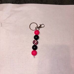 Pink and Black Beaded Keychain